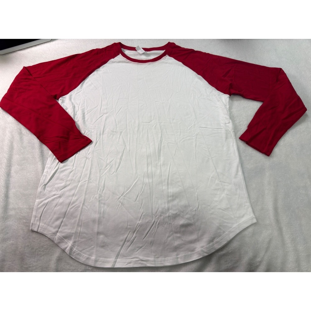 Royal Avalon Mens XL Baseball Tee White Red Long Sleeve Raglan Cotton T-Shirt - Picture 2 of 8